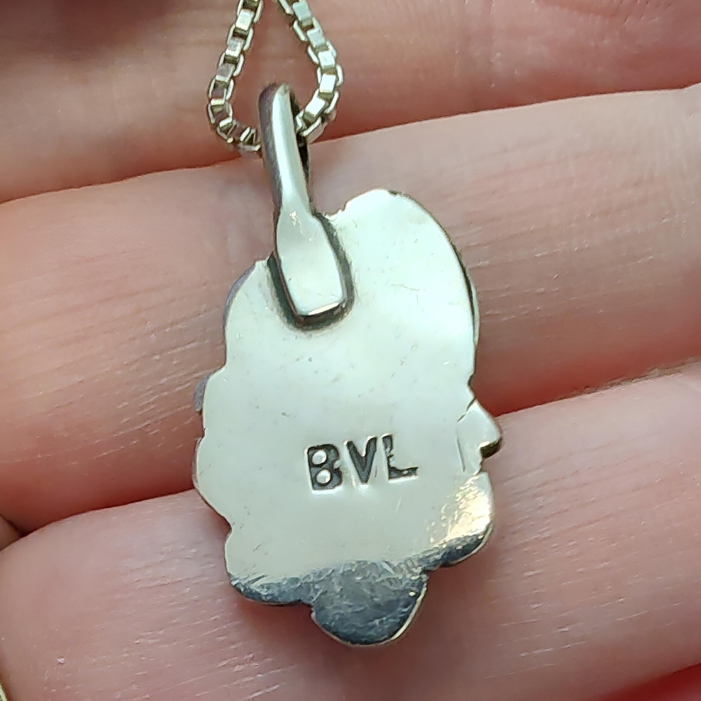 NAVAJO Artist BVL Sterling Silver Floral Leaf Turquoise Pendant Necklace - Picture 5 of 11